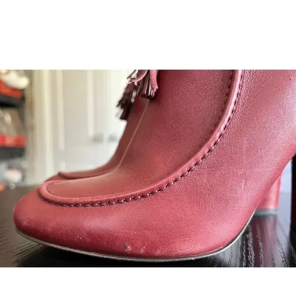 J. Crew Unique Retro Vintage Grandmacore Brick Red Leather Heeled Tassel Boots - Picture 4 of 8